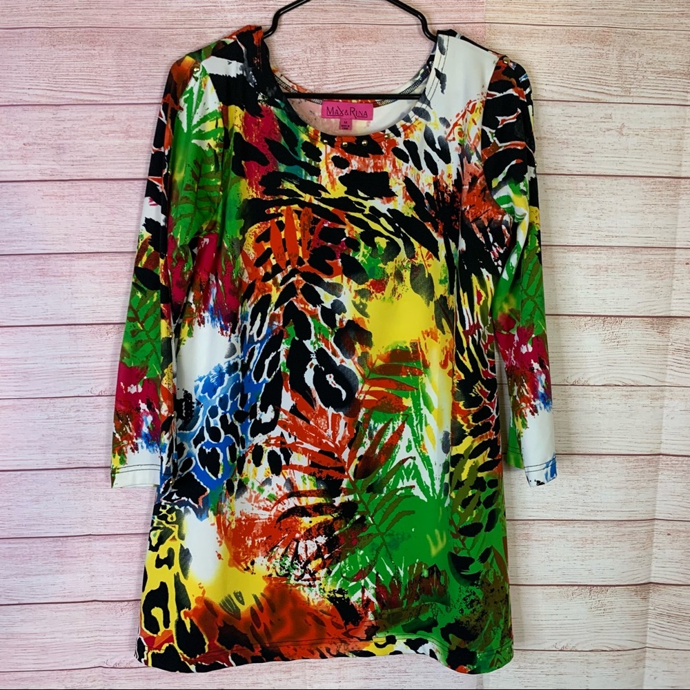 Max & Rina Multi Color Print Blouse Medium‎